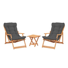 Hanah Home My007 - Juego de mesa y sillas de jardín de 3 piezas - Gris y Natural